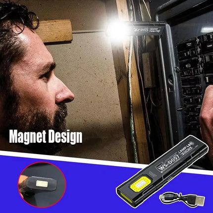 Mini Thin EDC Flashlight with Tail Magnet USB C Rechargeable COB Worklight with Pen Clip for Outdoor Camping Fishling