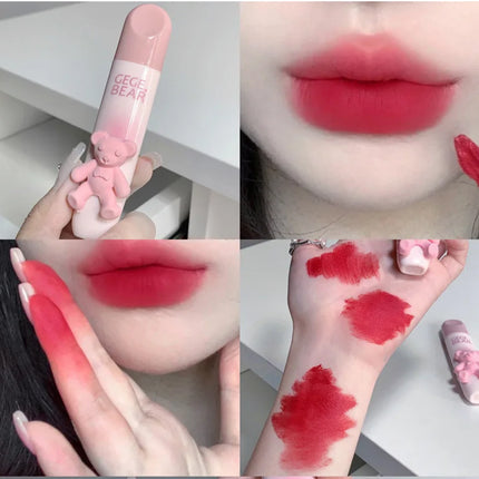 6 Color Girl's Velvet Matte Lipstick Blush Waterproof Long Lasting Cute Bear Lipgloss Non-Stick Cup Makeup Lip Tint Mud Cosmetic