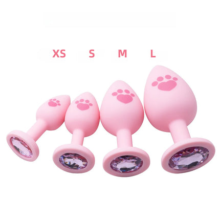 Pink Silicone Anal Plug for Woman 4 Sizes Cat Paw Pattern Smooth Surface Butt Plug Crystal Base Sex Toys For Woman Anal Dildo