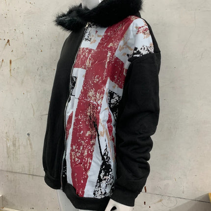2025 Leather Collar National Flag Printed Zipper Sweatshirt Long Sleeve Pullover Hoodie Retro Jacket Street Y2K Popular Haircoat