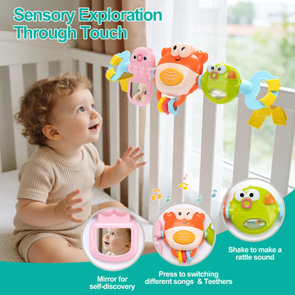Baby Stroller Toys Cartoon Crab Bell Toys Infant Car Seat Toys Pram Activity Arch Toys Fine Motor Skills Sensory Development