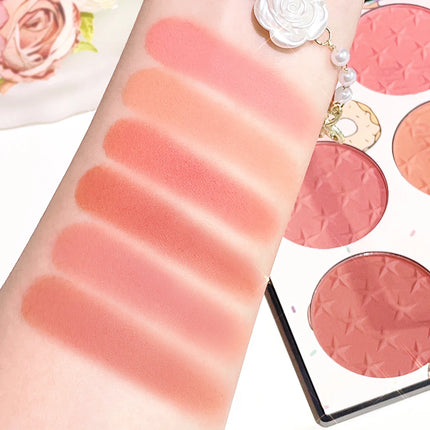 Natural Makeup 6-color Blush Palette – Sweet & Charm Light Shades for Brightening Matte Watercolor Effect Perfect for Days