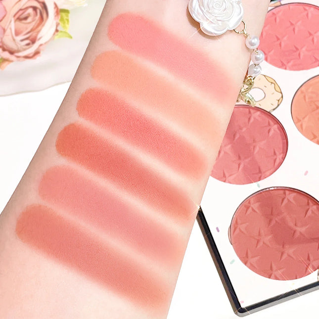 Natural Makeup 6-color Blush Palette – Sweet & Charm Light Shades for Brightening Matte Watercolor Effect Perfect for Days