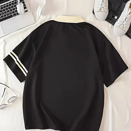 The 2025 summer new men's POLO shirt features a casual fashionable comfortable soft and breathable 3D letter pattern print