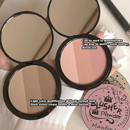 3 in1 Three Colors Powder Tray Blush Contouring Waterproof Long Lasting Delicate Natural Face Makeup