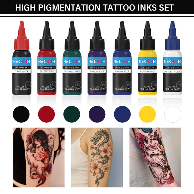 7PCS 30ML Tattoo Ink Pigment Body Art Tattoo Pigment Set 7 Colors Professional Paints Makeup Tattoo Supplies Semi-permanent
