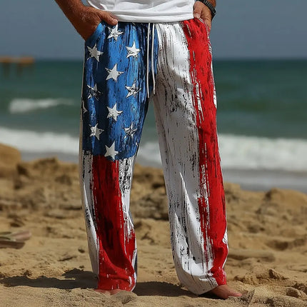 Men's US Flag Patriotic Anniversary Trousers Baggy Pants Casual Pants Mid Waist Fashion Casual Outdoor Elastic Drawstring Waist