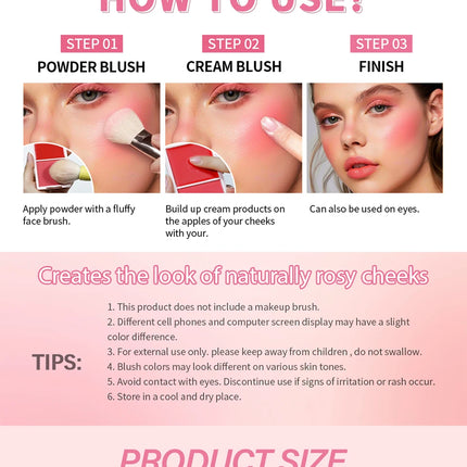 2IN1 Creme & Powder Blush Matte Natural Blush Eye Makeup Palette Long Lasting High Color Rendering Bright Pinky Patrick Ta Blush
