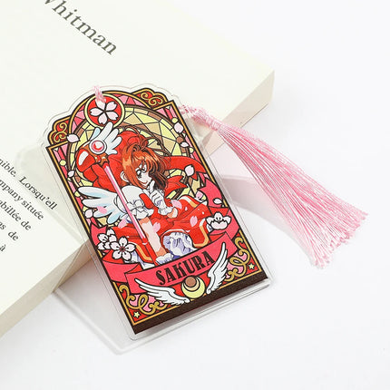 Kawaii Sweet Anime Card Cap tor Sakura Book Mark with Creberus Tassel Metal Bookmark for Women Girl Fans School Reading Supplies
