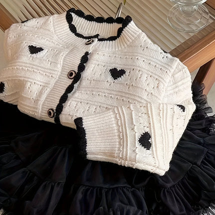 Girls' New Autum Sweater Cardigan, Fashionable and Versatile Single-Breasted Heart Long-Sleeved Korean Style Baby Girl's Jacket