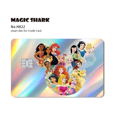 Magic Shark Mickey Minnie Stitch Donald Duck Bear Princess Holographic Film Shinny Laser Skin Sticker for Debit Credit Card