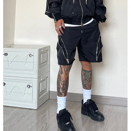 American style high street wind assault shorts men Multi-Zipper design Harajuku casual tooling outdoor five-point pants summer