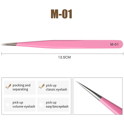 Natuhana Rose red Tweezers Stainless Steel  Tweezers High Precision Anti-static Tweezers for Eyelash Extensions Makeup