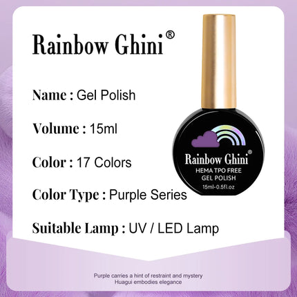 RG 15ml 17 Colors Purple Series Nail Gel Polish Semi-permanent Rich Violet Nail Polish Purple Glitter Gel Varnish For Manicure