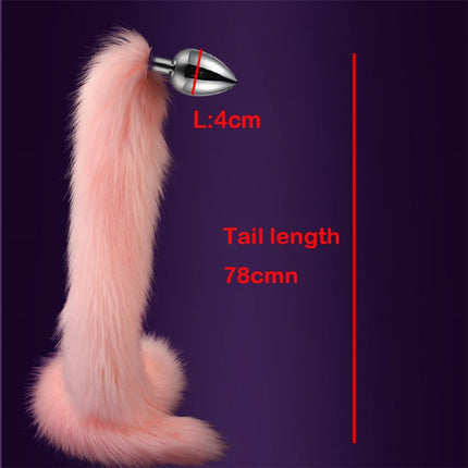 78cm Red Long Fox Tail Anal Plug Metal Butt Plug Prostate Massager Erotic Cosplay Accessories Adult Novelty Sex Toys For Couples