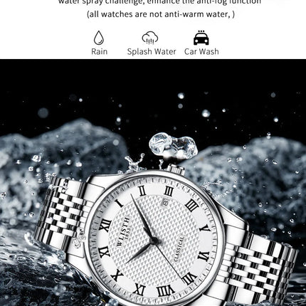 WLISTH Luxury Stainless Steel Watches for Man Waterproof Luminous Quartz Watches Roman Scale Wristwatch Date Week Men Watch