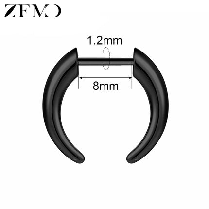 ZEMO 1 Piece 16G Horn Nose Ring Stainless Steel Threadless Septum Ring Spike Ox Horn Ear Helix Nostril Piercing Jewelry 8MM/10MM