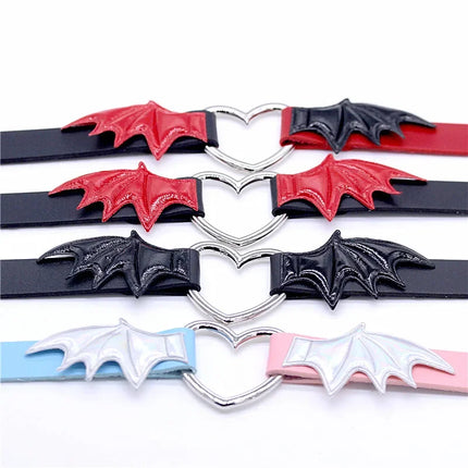 Sexy Harajuku PU Leather Dark Wing Heart Collar Necklaces For Women Men Punk Neck Gothic Black Splicing Choker Necklace 2024 New