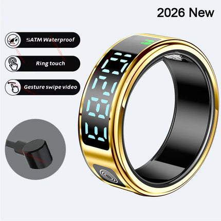 2026 New Smart Ring Display Screen Gestures Brush Video 5ATM Waterproof Remote Camera Blood Pressure Monitoring For Men Women
