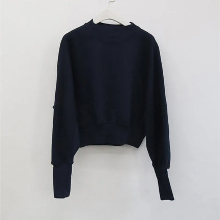 Fashion Waist Cinched Cropped Sweatshirts Women Autumn Harajuku Casual Oversized Pullover Lady Gray Long Sleeve Crewneck Hoodies