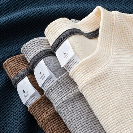 Waffle Short Sleeved T-shirt for Men and Women Summer Japanese Round Neck Half Sleeved Top Loose Casual Solid Color T-shirt