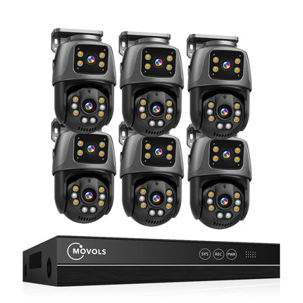 Movols 6MP XMEYE POE Surveillance System Dual Lens PTZ Two Way Audio POE Security Camera System 16CH NVR Video Surveillance Kit