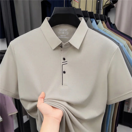 Men's Business Style Polo Shirt Cool Fabric Wrinkle Resistant Short Sleeve Top For Office Work