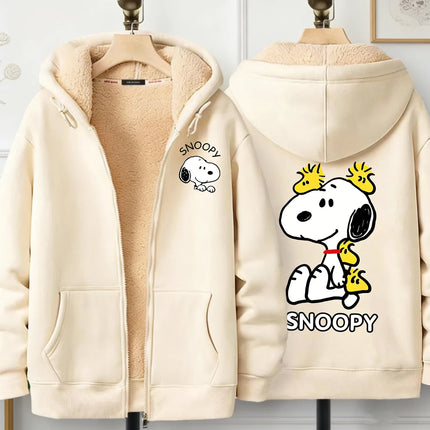 Snoopy New Zip Hoodie for Adult Kawaii Cartoon Sweatshirt Man Woman Clothing Fleece Coat Fashion White Winter Warm Clothes Gift