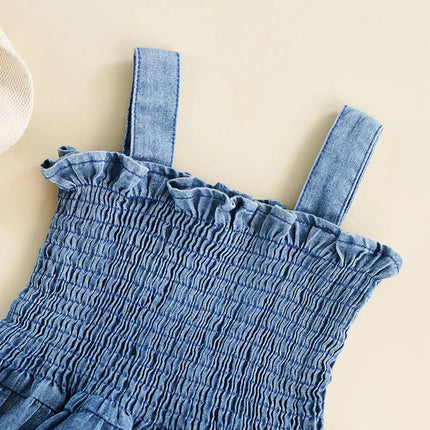 0-18M Newborn Infant Baby Girl Romper Dress Summer Sleeveless Suspender Pleated Ruffle Hem Bottom Snap Button Cute Bodysuits
