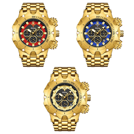 YaLaLuSi Men's Multifunctional Luxury Watch, Gold Strap with Atmospheric Dial, Fashionable and Practical Gift Box