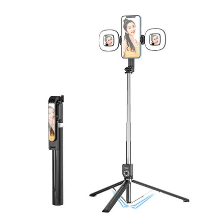 4 in 1 Phone Mount 1.7m Extendable live Tripod Selfie Stick Support LED Ring Dual Light Mirror Stand for iPhone 15 14 11 Android