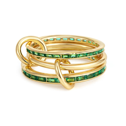 Luxury Cubic Zirconia Gold Plating Multilayer Connecting Rings for Women Fashion Mixed Color Stackable Finger Ring Party Jewelry