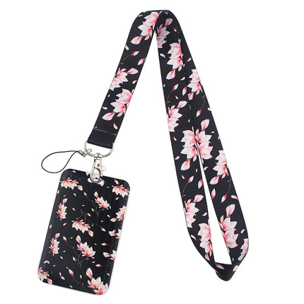 New Sakura Cherry Blossoms Flower lanyard card ID Badge Holder Keychain Pass Gym Mobile Kids Key Holder Key Rings Gift