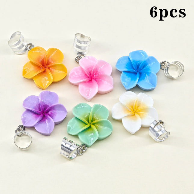 6pcs Frangipani flower Gradient color Decor Summer Hair Dreadlocks Beads Hair Braid Rings  Jewelry for parties Music festival