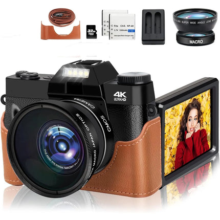 4K Digital Camera for Photography 16X Digital Zoom Vlogging Camera for YouTube 64MP WiFi Auto Focus Video Camera 3" Flip Screen