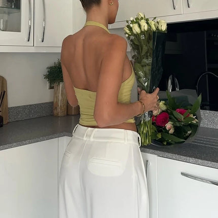 Summer New Style Halter Neck Camisole for Women, Sleeveless, Backless, Slim Fit, Suitable for Outerwear or Layering