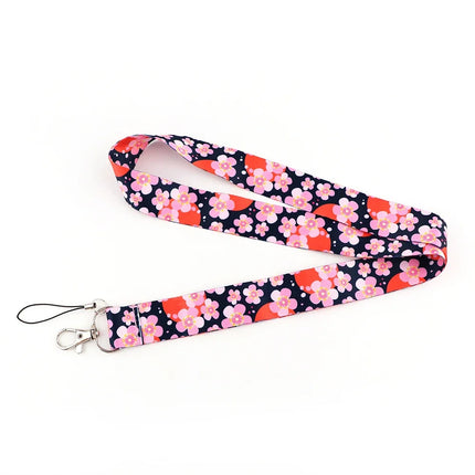 New Sakura Cherry Blossoms Flower lanyard card ID Badge Holder Keychain Pass Gym Mobile Kids Key Holder Key Rings Gift
