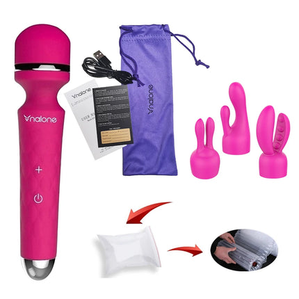 Nalone Powerful Vibrator Optional 3 Nozzles USB Recharge Magic Wand AV Vibrator Massager Vibration Dildo Adult 18+ Women Sex Toy