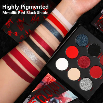 Dark Black Red Eyeshadow Palette Goth Clown Halloween Makeup, White Silver Glitter Eyeshadow Makeup Pallete