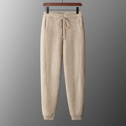 New Men Knitted Pleated Ankle Pants 100% Pure Wool Plane Thicken Pants Pocket Decoration High quality Warmth Ventilate Long Pant