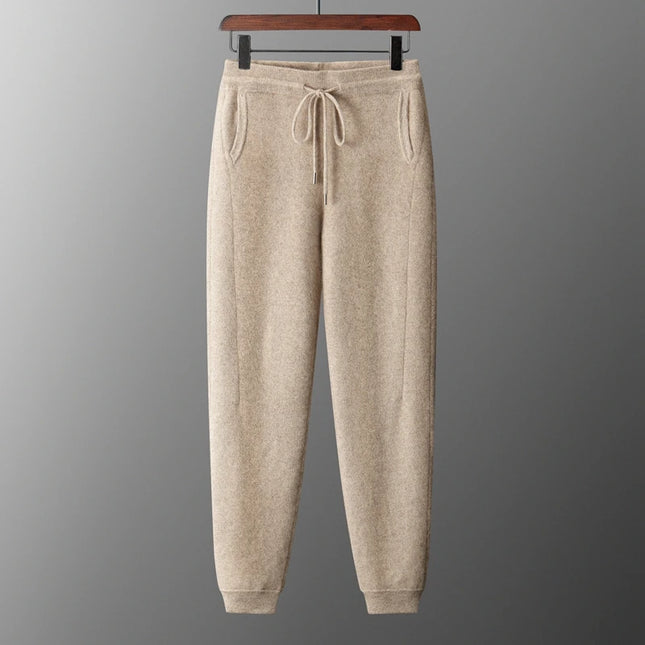 New Men Knitted Pleated Ankle Pants 100% Pure Wool Plane Thicken Pants Pocket Decoration High quality Warmth Ventilate Long Pant