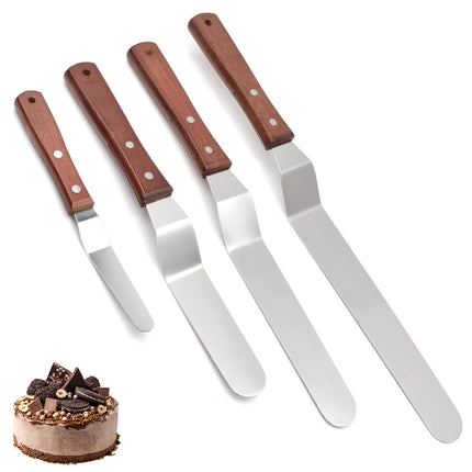 1PC Cake Icing Spatula, 4” 6” 8” 10” Professional Stainless Steel Cake Decorating Frosting Spatulas with Wooden Handle