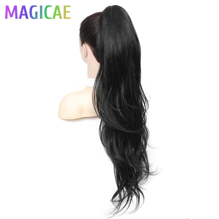 26Inches Claw Clips On Body Wave Ponytail 180Gram Ombre Brown Blond P27/ 613 High Temperature Synthetic Hair Extensions