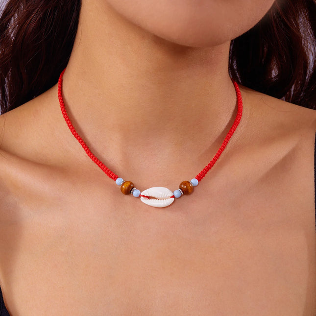 Bohemian Beach Shell Conch Beaded Necklace for Women Summer Ocean Style Seashell Starfish Pendant Choker Vacation Party Jewelry