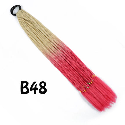 Synthetic Gradient Color Dirty Braided Ponytail Extensions With Elastic Band 24" Rainbow Braid Pony Tail Hairpiece For Girl