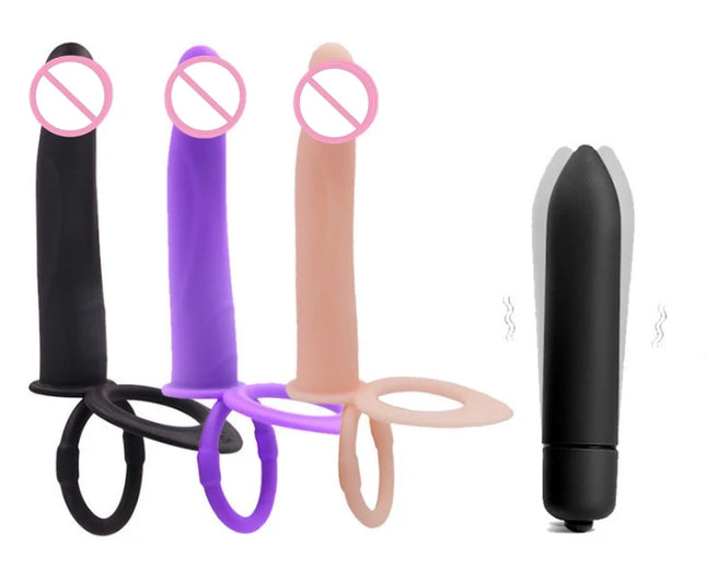 Beginner Vibrating Strap On Dildo Double Penetration Anal Plug Soft Silicone Waterproof Adult Toy for Men