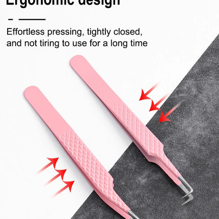 Fiber Tip Tweezers for Eyelash Extension Pink Stainless Steel High Precision Lash Tweezers for Volume Fans Makeup Tools