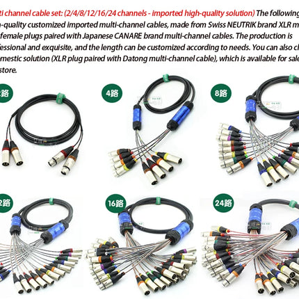 Professional 4/8/12/16/24 Channel XLR Snake Cable, Male to Female, Shielded Audio Extension for Stage Studio Mixer