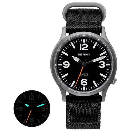 BERNY Full Titanium Watches for Men Super Luminous Sapphire Sports Field Quartz Men's Watch VH31 Wristwatch 5ATM Easy Read