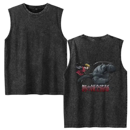 Anime Fullmetal Alchemist Vintage Washed Tank Tops Funny Manga Brotherhood Eyes T-shirts Fashion Casual Sleeveless Vest T-shirts